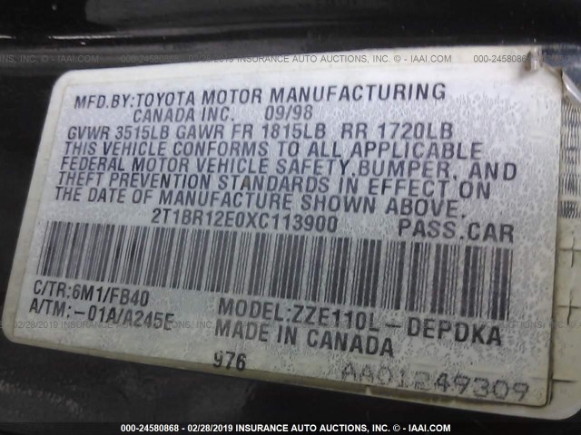 2T1BR12E0XC113900 - 1999 TOYOTA COROLLA VE/CE/LE 绿色 照片 9