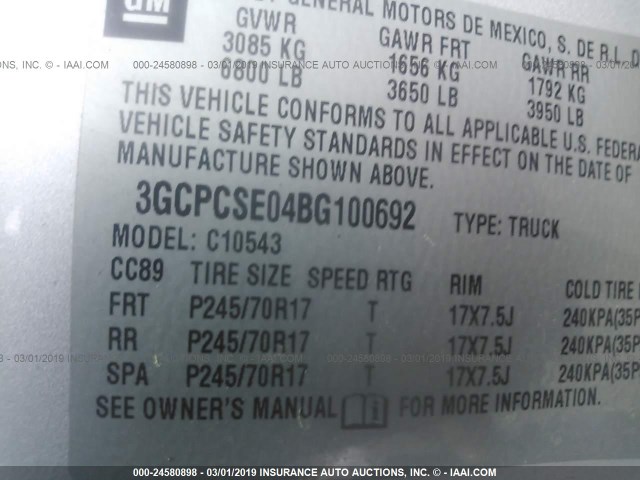 3GCPCSE04BG100692 - 2011 CHEVROLET SILVERADO C1500 LT SILVER photo 9