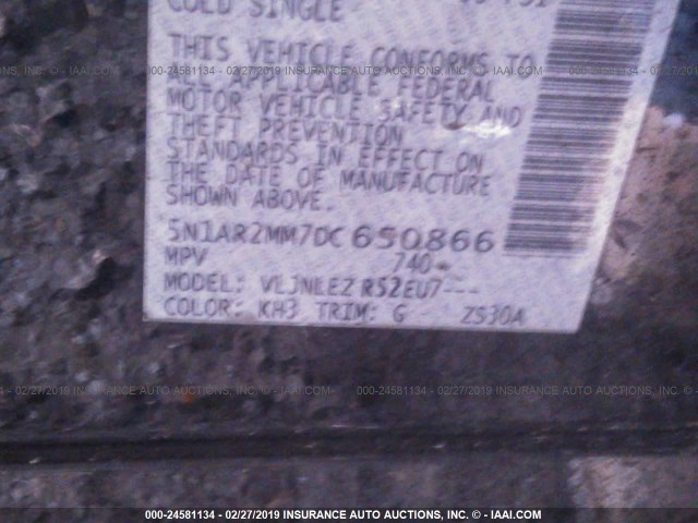 5N1AR2MM7DC650866 - 2013 NISSAN PATHFINDER S/SV/SL/PLATINUM BLACK photo 9