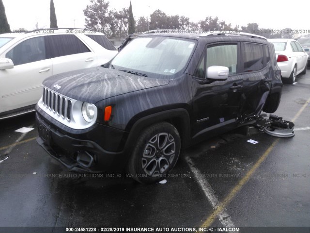 ZACCJADT3GPD57665 - 2016 JEEP RENEGADE LIMITED BLACK photo 2