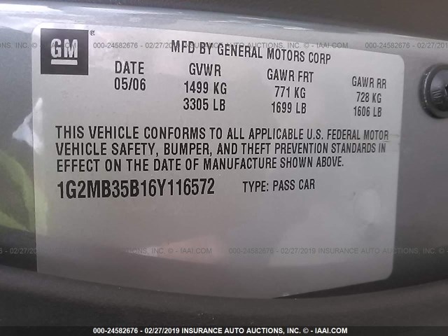 1G2MB35B16Y116572 - 2006 PONTIAC SOLSTICE GRAY photo 9