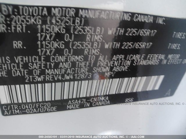 2T3WFREV4JW412873 - 2018 TOYOTA RAV4 ADVENTURE/XLE WHITE photo 9