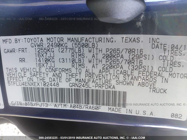 5TFLU4ENXEX102448 - 2014 TOYOTA TACOMA DOUBLE CAB 蓝色 照片 9