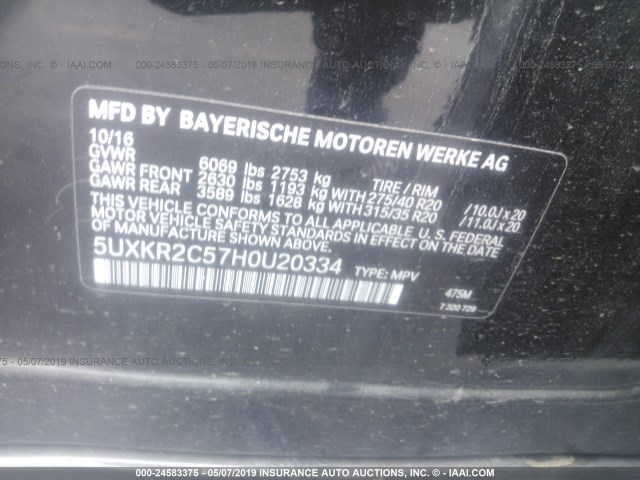 5UXKR2C57H0U20334 - 2017 BMW X5 SDRIVE35I BLACK photo 9