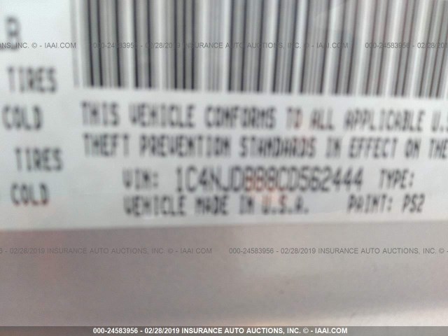 1C4NJDBB8CD562444 - 2012 JEEP COMPASS SPORT SILVER photo 9