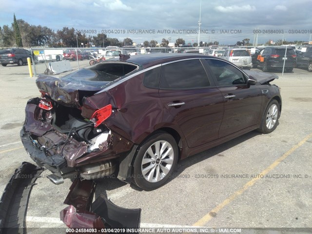 5XXGT4L3XJG268122 - 2018 KIA OPTIMA LX/S MAROON photo 4