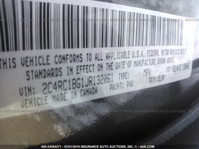 2C4RC1BG1JR132061 - 2018 CHRYSLER PACIFICA TOURING L Մոխրագույն լուսանկար 9