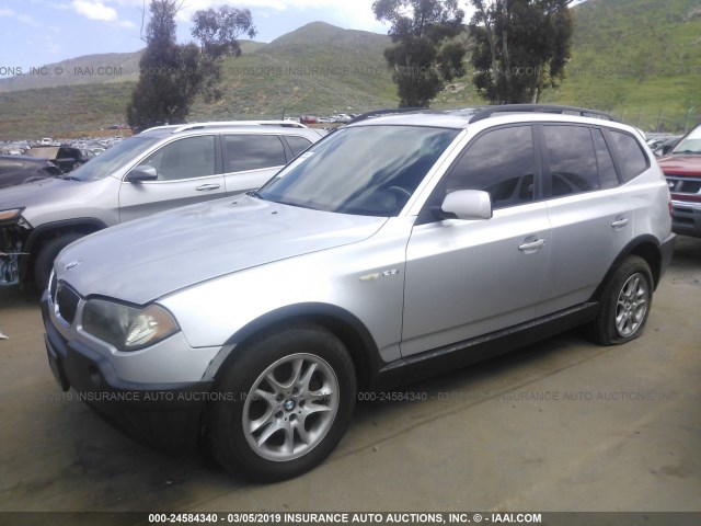 WBXPA734X5WC49337 - 2005 BMW X3 2.5I SILVER photo 2