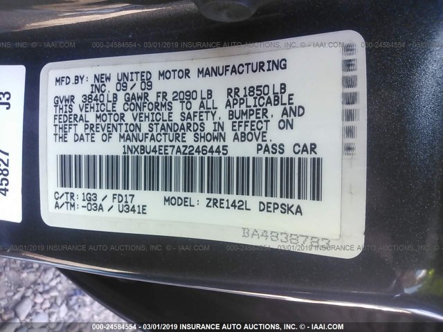 1NXBU4EE7AZ246445 - 2010 TOYOTA COROLLA S/LE/XLE GRAY photo 9