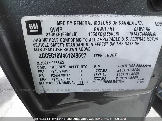 2GCEC13V461249697 - 2006 CHEVROLET SILVERADO C1500 GRAY photo 9