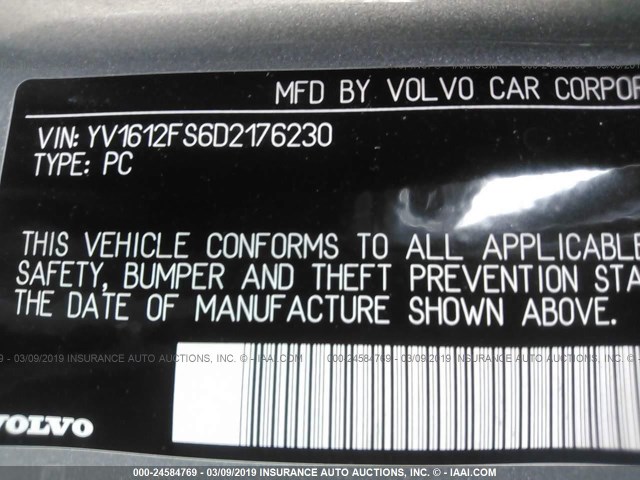 YV1612FS6D2176230 - 2013 VOLVO S60 T5 SILVER photo 9