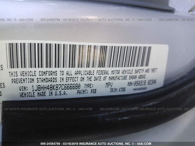 1J8HH48K87C666680 - 2007 JEEP COMMANDER SILVER photo 9