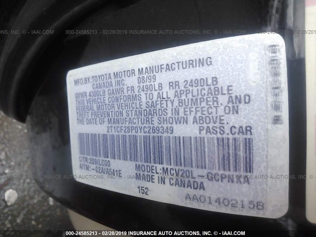 2T1CF28P0YC269349 - 2000 TOYOTA CAMRY SOLARA SE/SLE BLACK photo 9