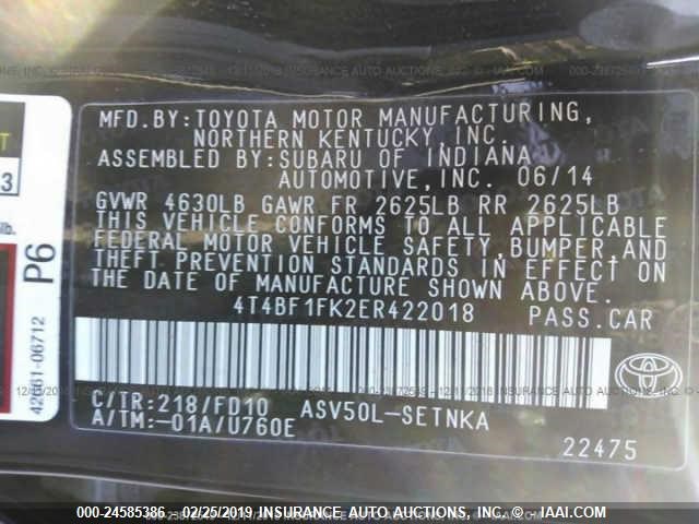 4T4BF1FK2ER422018 - 2014 TOYOTA CAMRY L/SE/LE/XLE Naməlum foto 9