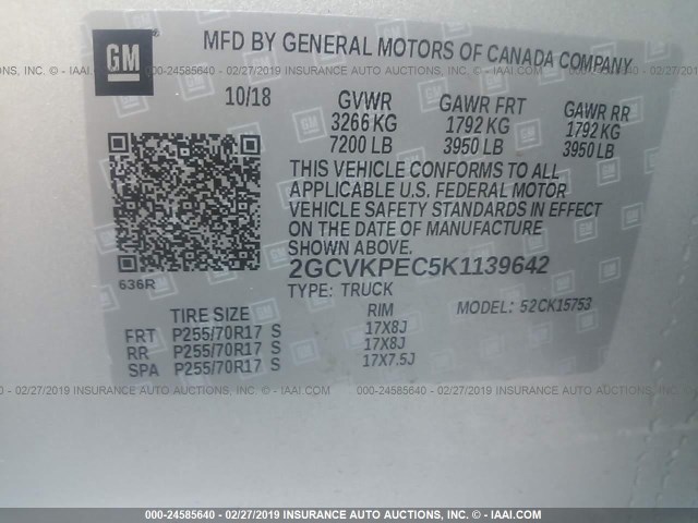 2GCVKPEC5K1139642 - 2019 CHEVROLET SILVERADO LD K1500 LT SILVER photo 9