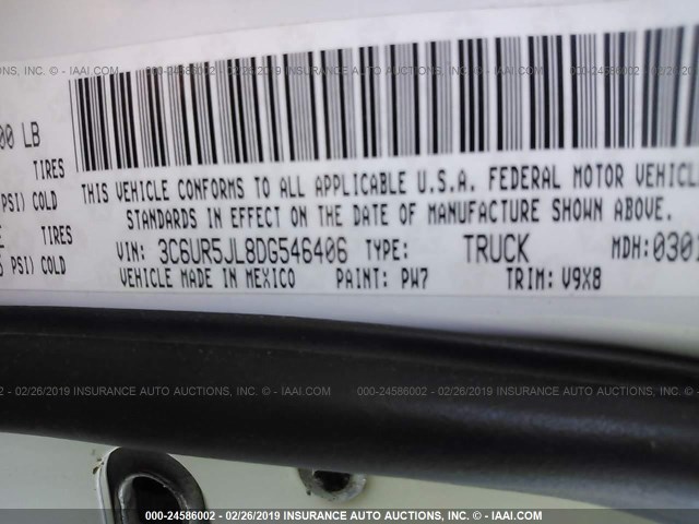 3C6UR5JL8DG546406 - 2013 RAM 2500 SLT WHITE photo 9