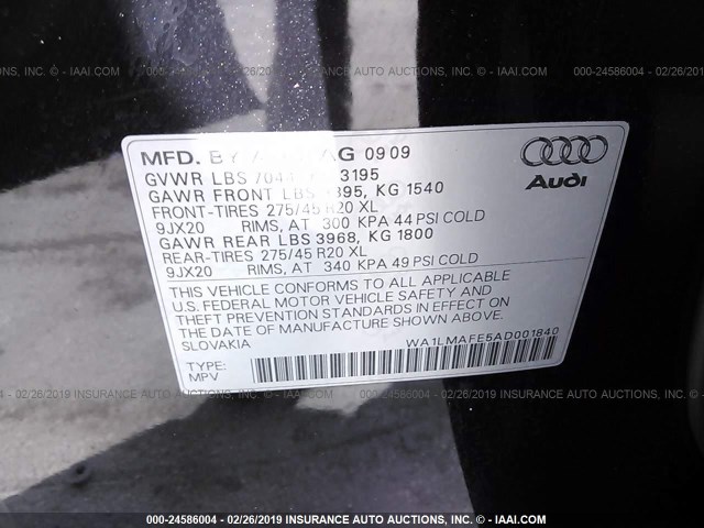 WA1LMAFE5AD001840 - 2010 AUDI Q7 PREMIUM PLUS BLACK photo 9