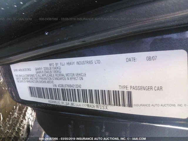 4S3BL676684212242 - 2008 SUBARU LEGACY GT LIMITED GRAY photo 9