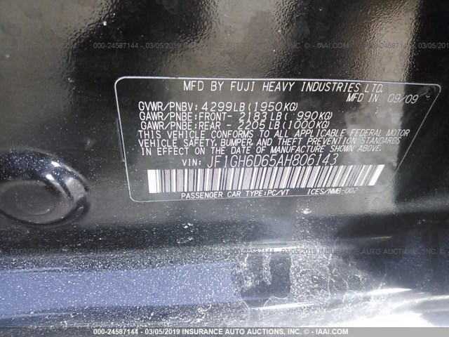 JF1GH6D65AH806143 - 2010 SUBARU IMPREZA OUTBACK SPORT BLACK photo 9