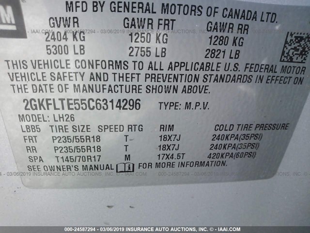 2GKFLTE55C6314296 - 2012 GMC TERRAIN SLE SILVER photo 9