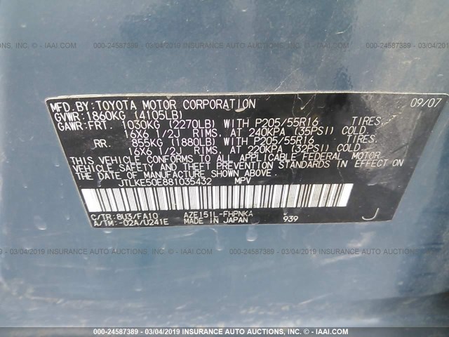 JTLKE50E881035432 - 2008 TOYOTA SCION XB GREEN photo 9