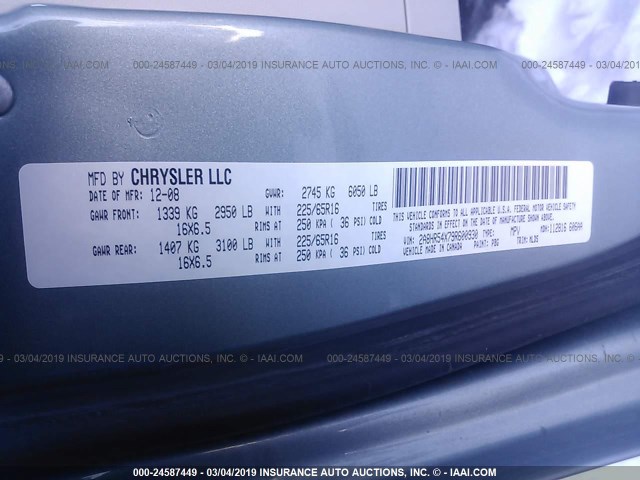 2A8HR54X79R600930 - 2009 CHRYSLER TOWN & COUNTRY TOURING Light Blue photo 9