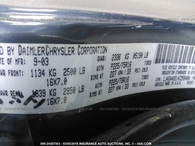 1J4GX48S14C258484 - 2004 JEEP GRAND CHEROKEE LAREDO/COLUMBIA/FREEDOM 蓝色 照片 9