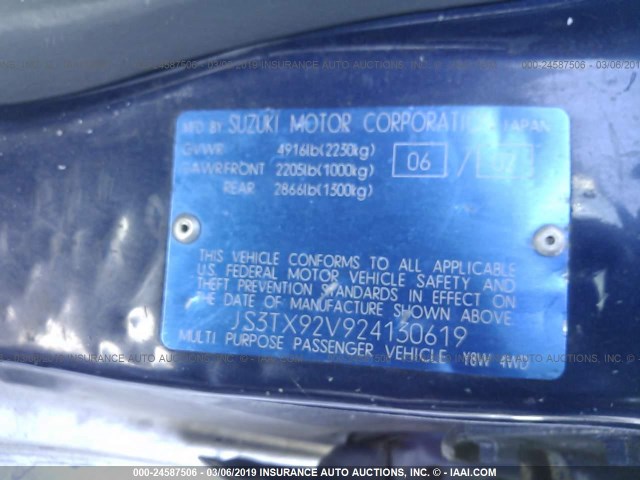 JS3TX92V924130619 - 2002 SUZUKI XL7 PLUS/TOURING/LIMITED/STD BLUE photo 9