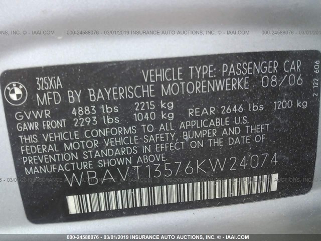 WBAVT13576KW24074 - 2006 BMW 325 XIT GRAY photo 9