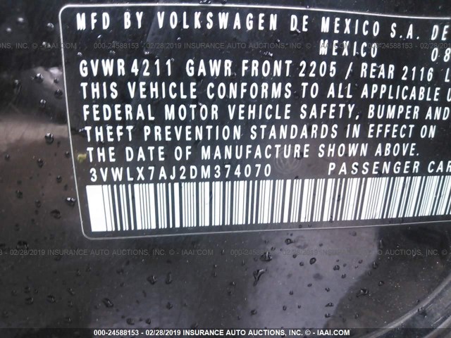 3VWLX7AJ2DM374070 - 2013 VOLKSWAGEN JETTA SEL შავი ფოტო 9