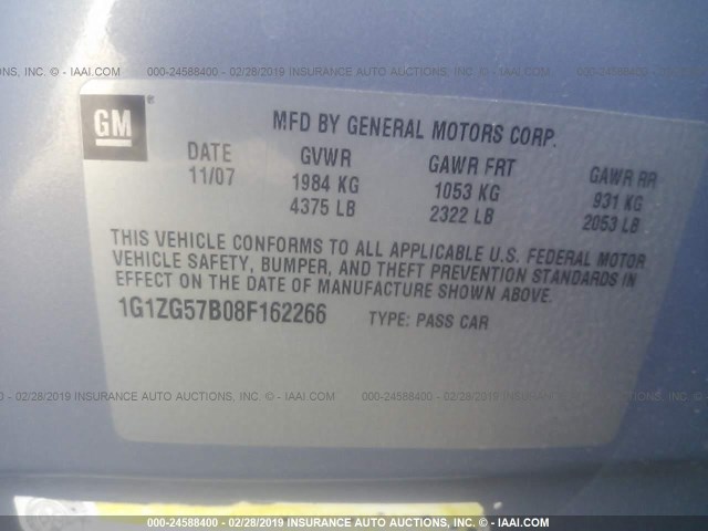 1G1ZG57B08F162266 - 2008 CHEVROLET MALIBU LS Light Blue photo 9