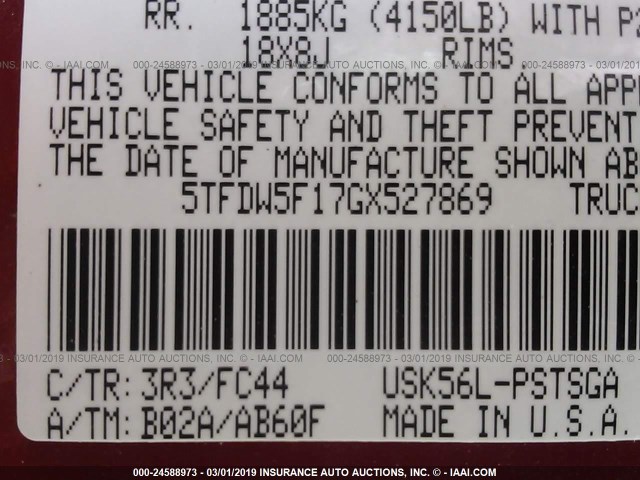 5TFDW5F17GX527869 - 2016 TOYOTA Tundra CREWMAX SR5/TRD PRO RED photo 9