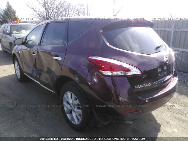 JN8AZ1MW7CW201141 - 2012 NISSAN MURANO S/SL/LE BURGUNDY photo 3