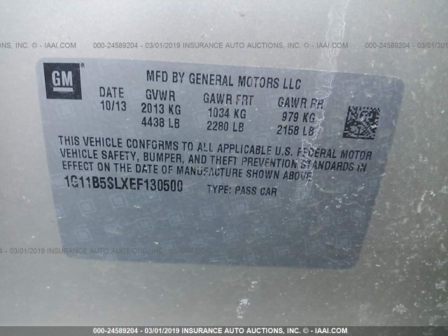 1G11B5SLXEF130500 - 2014 CHEVROLET MALIBU LS GOLD photo 9