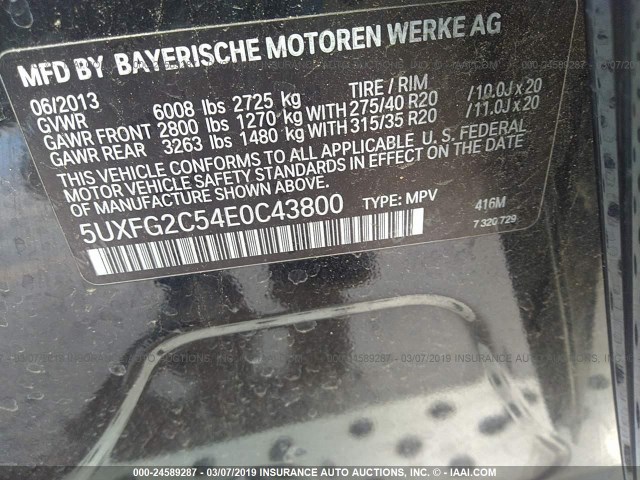 5UXFG2C54E0C43800 - 2014 BMW X6 XDRIVE35I BLACK photo 9