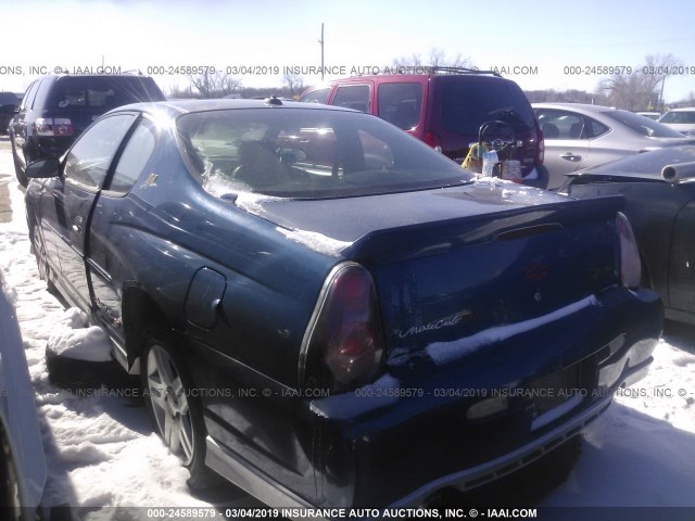 2G1WX12K439351233 - 2003 CHEVROLET MONTE CARLO SS BLUE photo 3