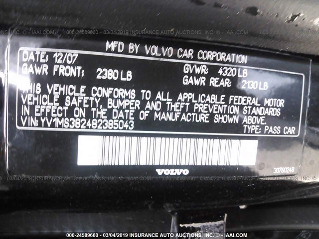 YV1MS382482385043 - 2008 VOLVO S40 2.4I BLACK photo 9