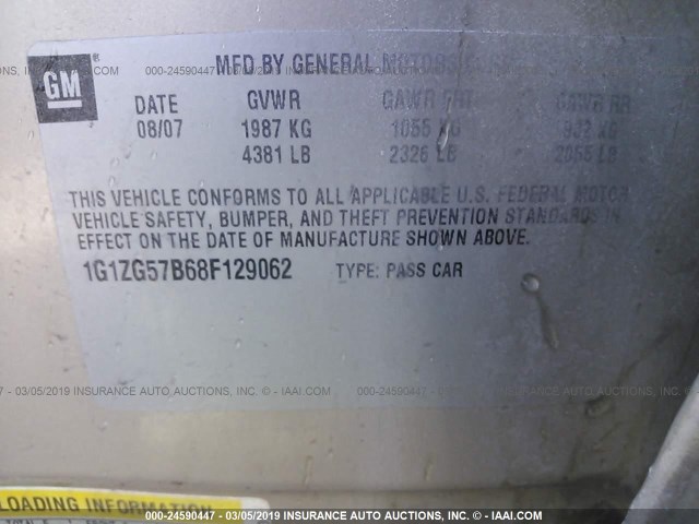 1G1ZG57B68F129062 - 2008 CHEVROLET MALIBU LS TAN photo 9