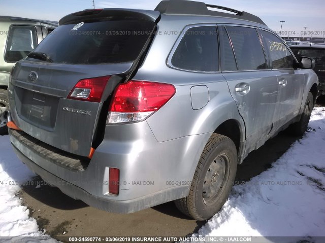 4S4BRBAC9B3425278 - 2011 SUBARU OUTBACK 2.5I SILVER photo 4