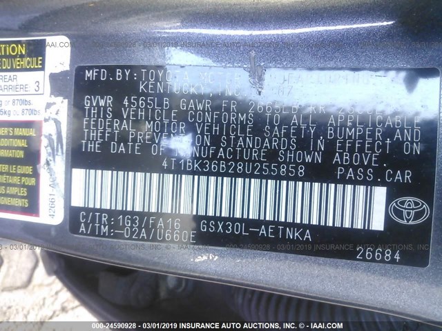 4T1BK36B28U255858 - 2008 TOYOTA AVALON XL/XLS/TOURING/LIMITED GRAY photo 9