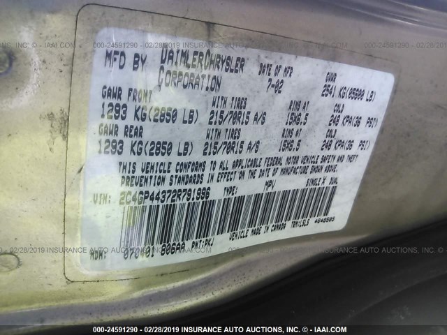 2C4GP44372R791996 - 2002 CHRYSLER TOWN & COUNTRY LX TAN photo 9