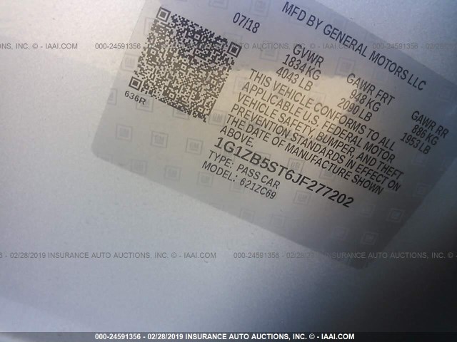 1G1ZB5ST6JF277202 - 2018 CHEVROLET MALIBU LS SILVER photo 9