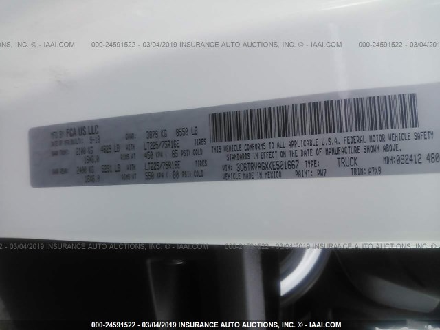 3C6TRVAGXKE501667 - 2019 RAM PROMASTER 1500 1500 STANDARD WHITE photo 9