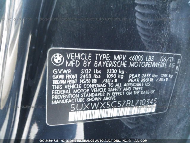 5UXWX5C57BL710345 - 2011 BMW X3 XDRIVE28I BLACK photo 9