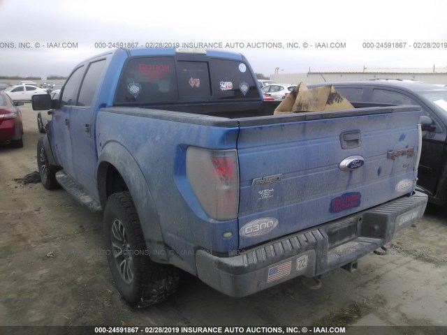 1FTFW1R64DFA29414 - 2013 FORD F150 SVT RAPTOR BLUE photo 3