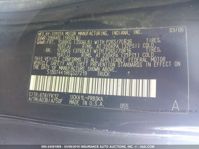 5TBDT44186S527219 - 2006 TOYOTA TUNDRA DOUBLE CAB SR5 GREEN photo 9