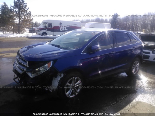 2FMTK4J86FBB94278 - 2015 FORD EDGE SEL BLUE photo 2