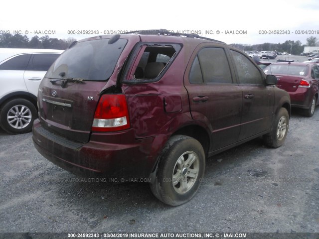 KNDJD733655412604 - 2005 KIA SORENTO EX/LX BURGUNDY photo 4