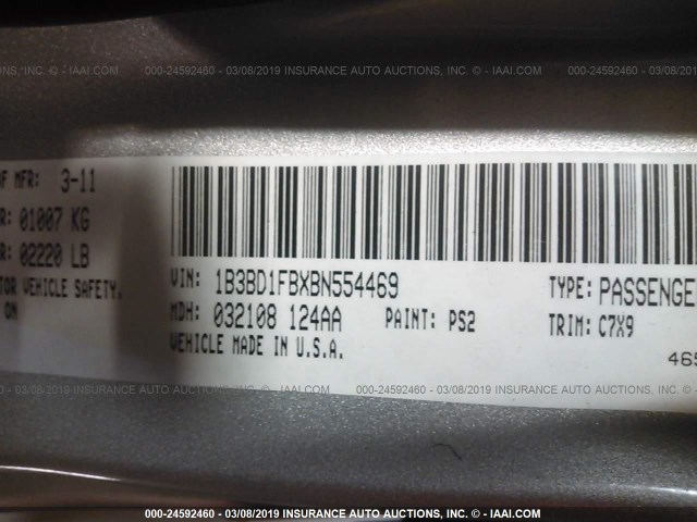 1B3BD1FBXBN554469 - 2011 DODGE AVENGER MAINSTREET SILVER photo 9