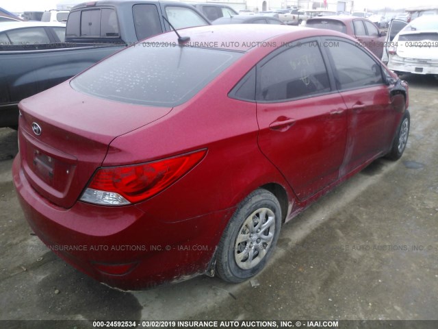 KMHCT4AE6EU628968 - 2014 HYUNDAI ACCENT GLS/GS RED photo 4